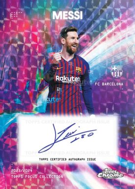 2023-24 TOPPS Focus FC Barcelona Soccer Cards - Chromatic Distortion Autograph Lionel Messi