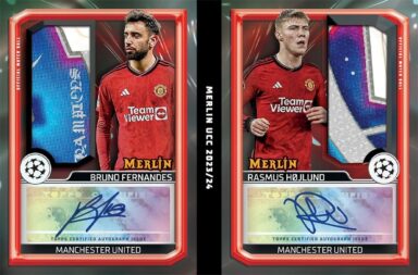 2023-24 TOPPS Merlin Chrome UEFA Club Competitions Soccer Cards - Match Ball Signatures Jumbo Book Bruno Fernandes / Rasmus Hojlund