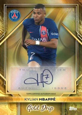 2023-24 TOPPS Paris Saint-Germain Official Team Set Soccer Cards - Gold Drip Autograph Card Kylian Mbappe