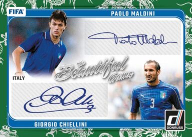 2024-25 PANINI Donruss Soccer Cards - The Beautiful Game Dual Autograph Dragon Scale Parallel Paolo Maldini/Giorgio Chiellini