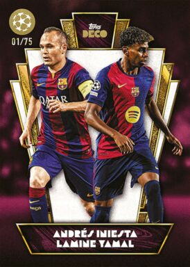 2024-25 TOPPS Deco UEFA Club Competitions Soccer Cards - Then & Now Insert Andrés Iniesta / Lamine Yamal