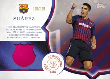 2024-25 TOPPS FC Barcelona 125 Years Anniversary Soccer Cards - Camp Nou Seat Relic Luis Suarez