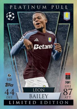 TOPPS UEFA Club Competition Match Attax 2024/25 Trading Card Game - Platinum Pull Limited Edition Leon Bailey