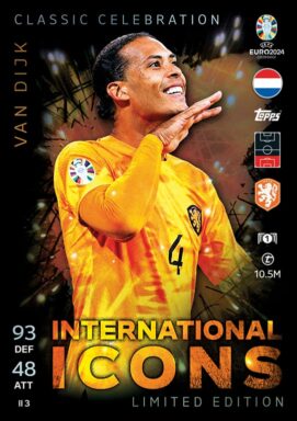 TOPPS UEFA Euro 2024 Match Attax Trading Card Game - Classic Celebration International Icons Limited Edition Card - Virgil van Dijk