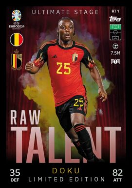 TOPPS UEFA Euro 2024 Match Attax Trading Card Game - Ultimate Stage Raw Talent Limited Edition Card - Jeremy Doku